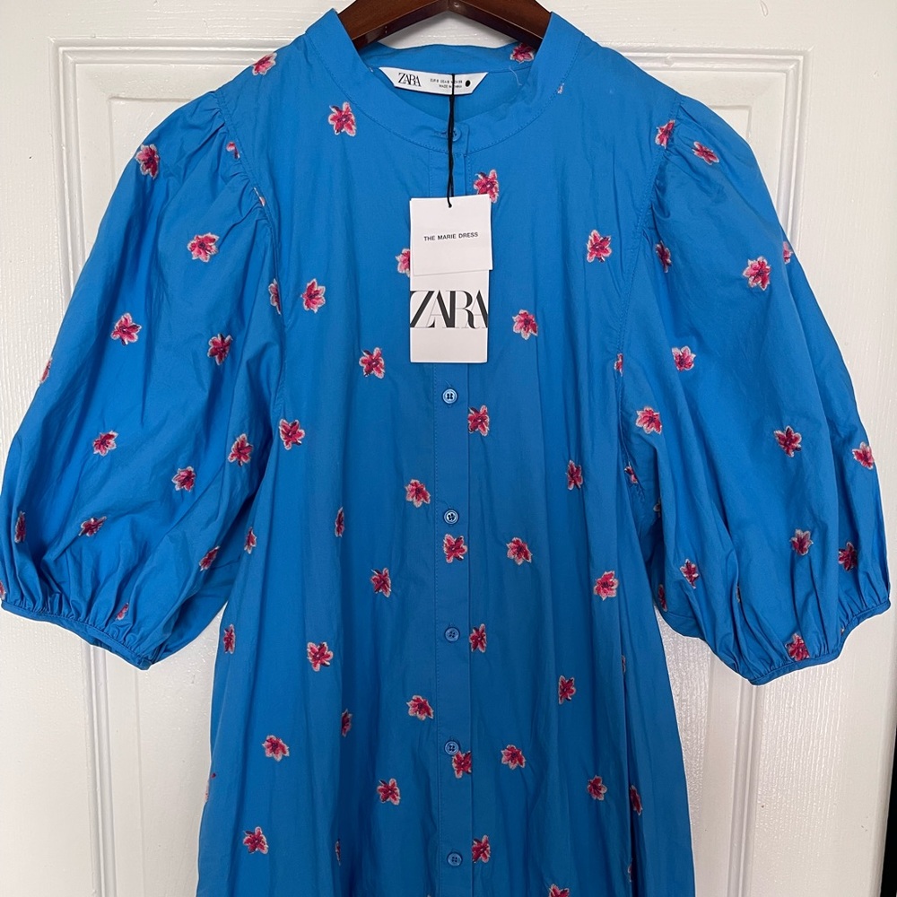 ZARA MARIE EMBROIDERED FLORAL DRESS BLUE SPRING COLLECTION - NEW
